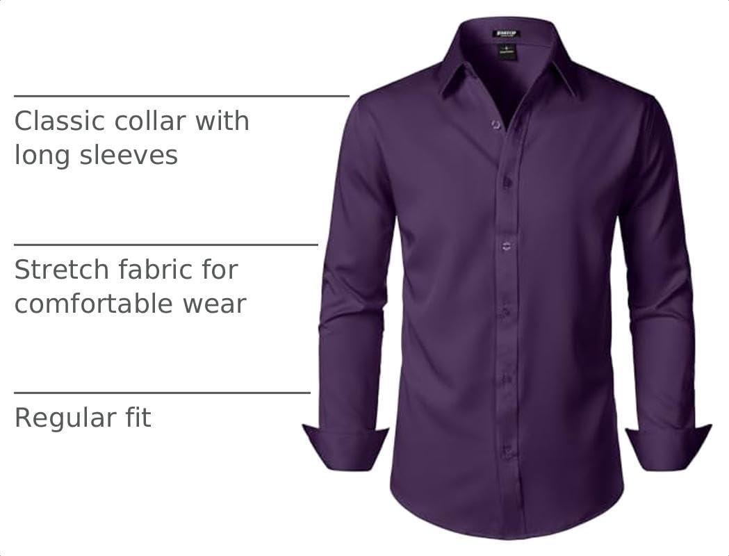 image:imageJEMITOP Mens Stretch WrinkleFree Soft Dress ShirtsPurple