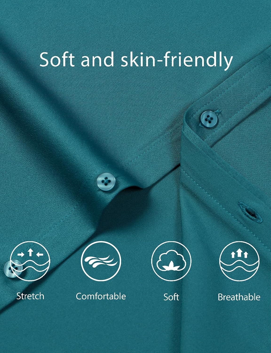 image:imageJEMITOP Mens Stretch WrinkleFree Soft Dress ShirtsTeal