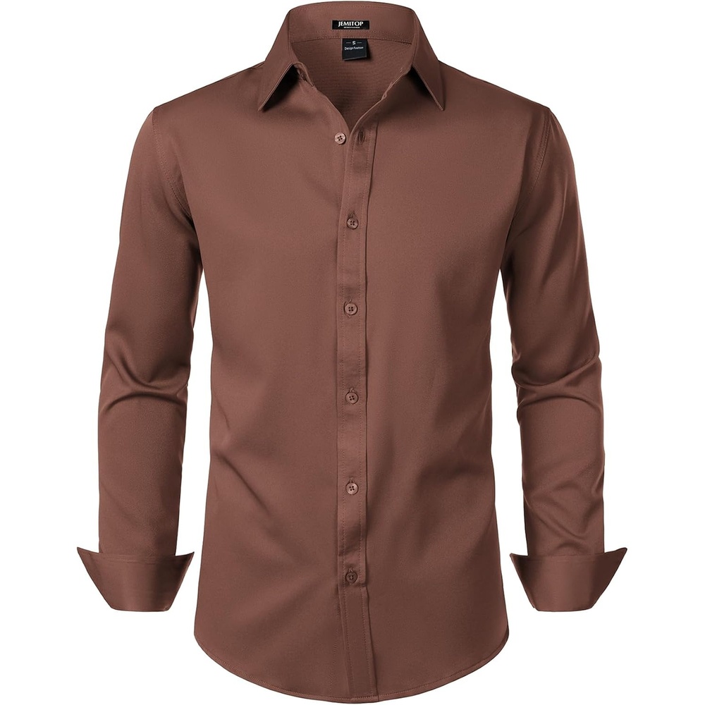 image:imageJEMITOP Mens Stretch WrinkleFree Soft Dress ShirtsBrown