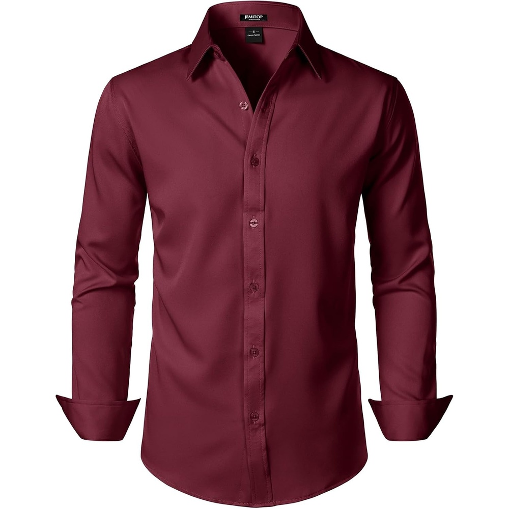 image:imageJEMITOP Mens Stretch WrinkleFree Soft Dress ShirtsBurgundy