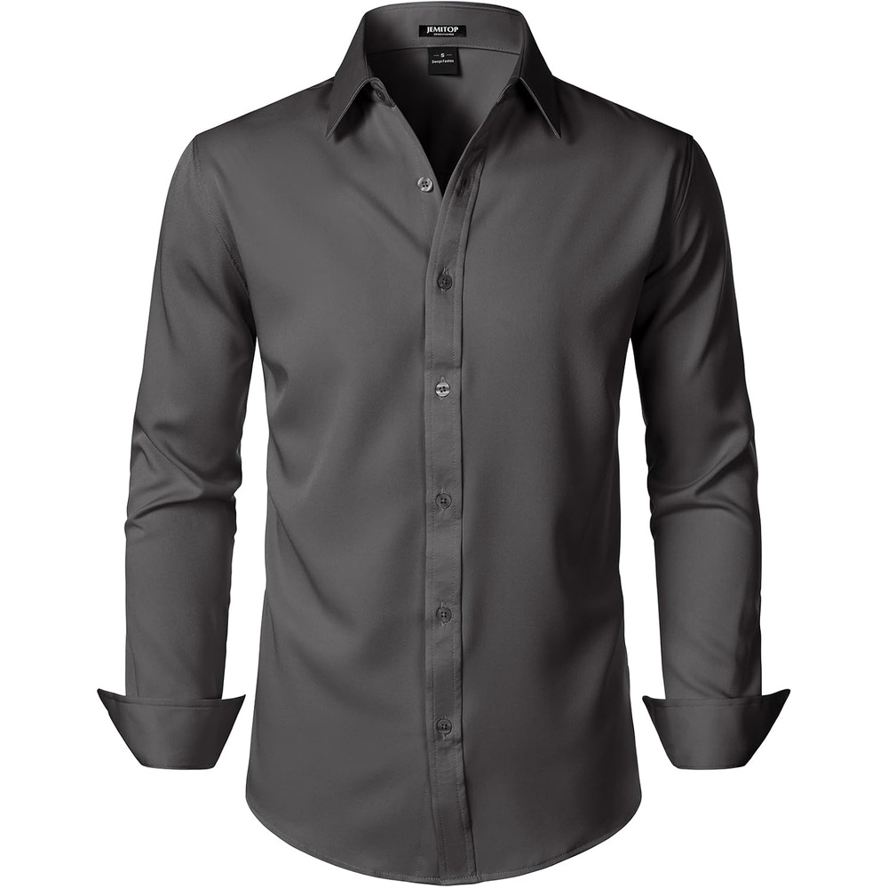 image:imageJEMITOP Mens Stretch WrinkleFree Soft Dress ShirtsDark Grey