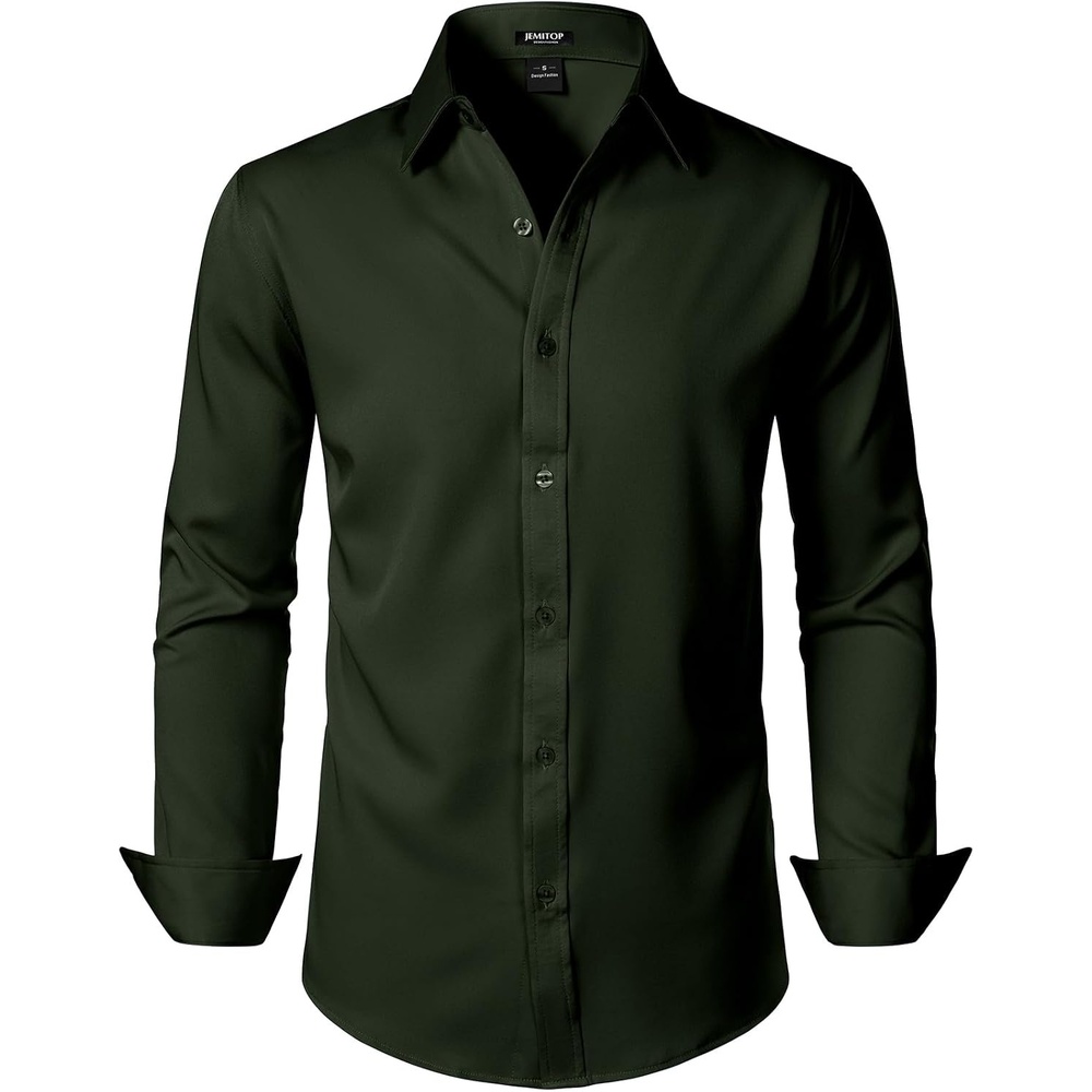 image:imageJEMITOP Mens Stretch WrinkleFree Soft Dress ShirtsDeep Forest Green