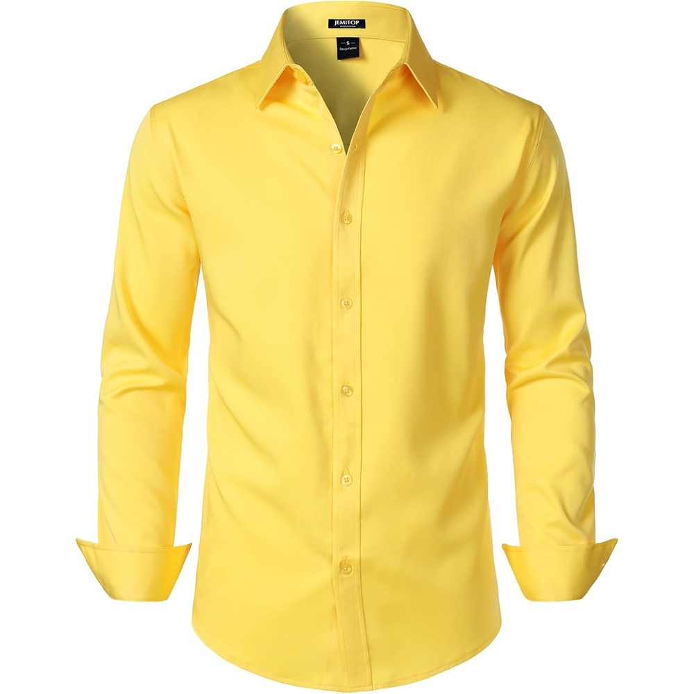 image:imageJEMITOP Mens Stretch WrinkleFree Soft Dress ShirtsLemon Yellow