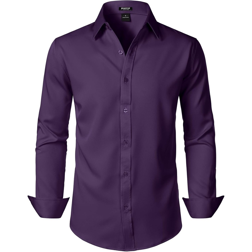 image:imageJEMITOP Mens Stretch WrinkleFree Soft Dress ShirtsPurple