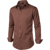 JEMITOP Mens Stretch Wrinkle-Free Soft Dress Shirts(Brown)