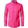JEMITOP Mens Stretch Wrinkle-Free Soft Dress Shirts(Hot Pink)