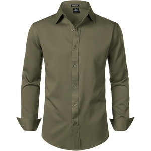 JEMITOP Mens Stretch Wrinkle-Free Soft Dress Shirts(Army Green)