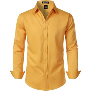 JEMITOP Mens Stretch Wrinkle-Free Soft Dress Shirts(Gold)