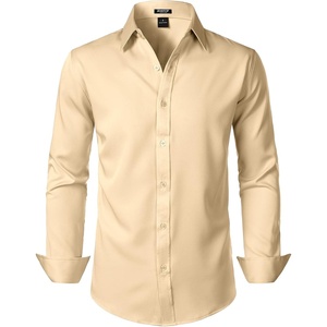 JEMITOP Mens Stretch Wrinkle-Free Soft Dress Shirts(Khaki)