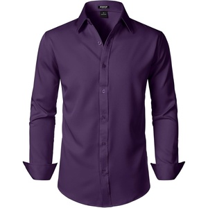 JEMITOP Mens Stretch Wrinkle-Free Soft Dress Shirts(Purple)