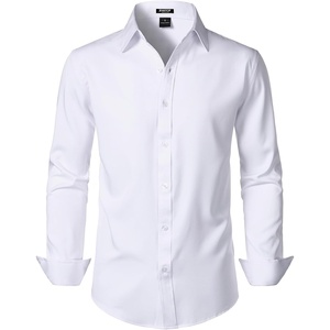 JEMITOP Mens Stretch Wrinkle-Free Soft Dress Shirts(White)