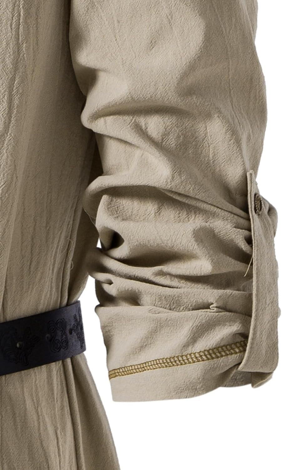 image:imageJEMITOP Mens Pure Cotton Vintage Shirt Renaissance Costume Without BeltKhaki