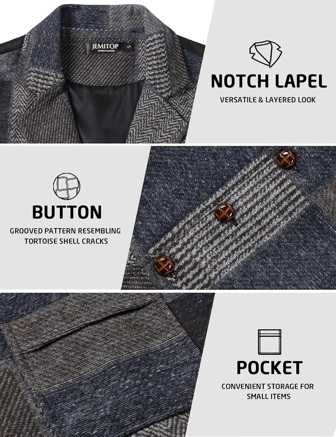 image:imageJEMITOP Mens Vintage Patchwork Casual Suit Vest with PocketsBlue