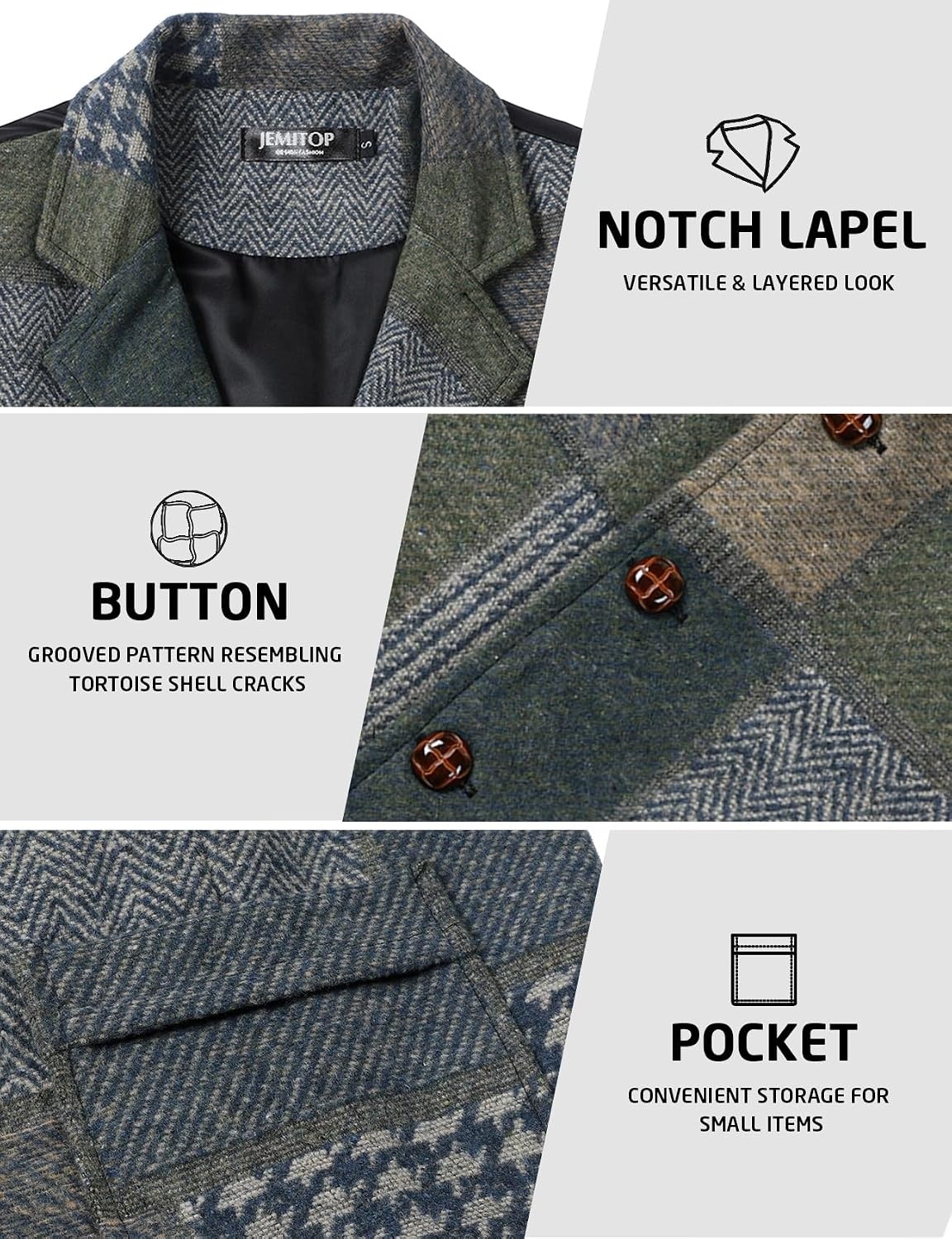 image:imageJEMITOP Mens Vintage Patchwork Casual Suit Vest with PocketsGreen