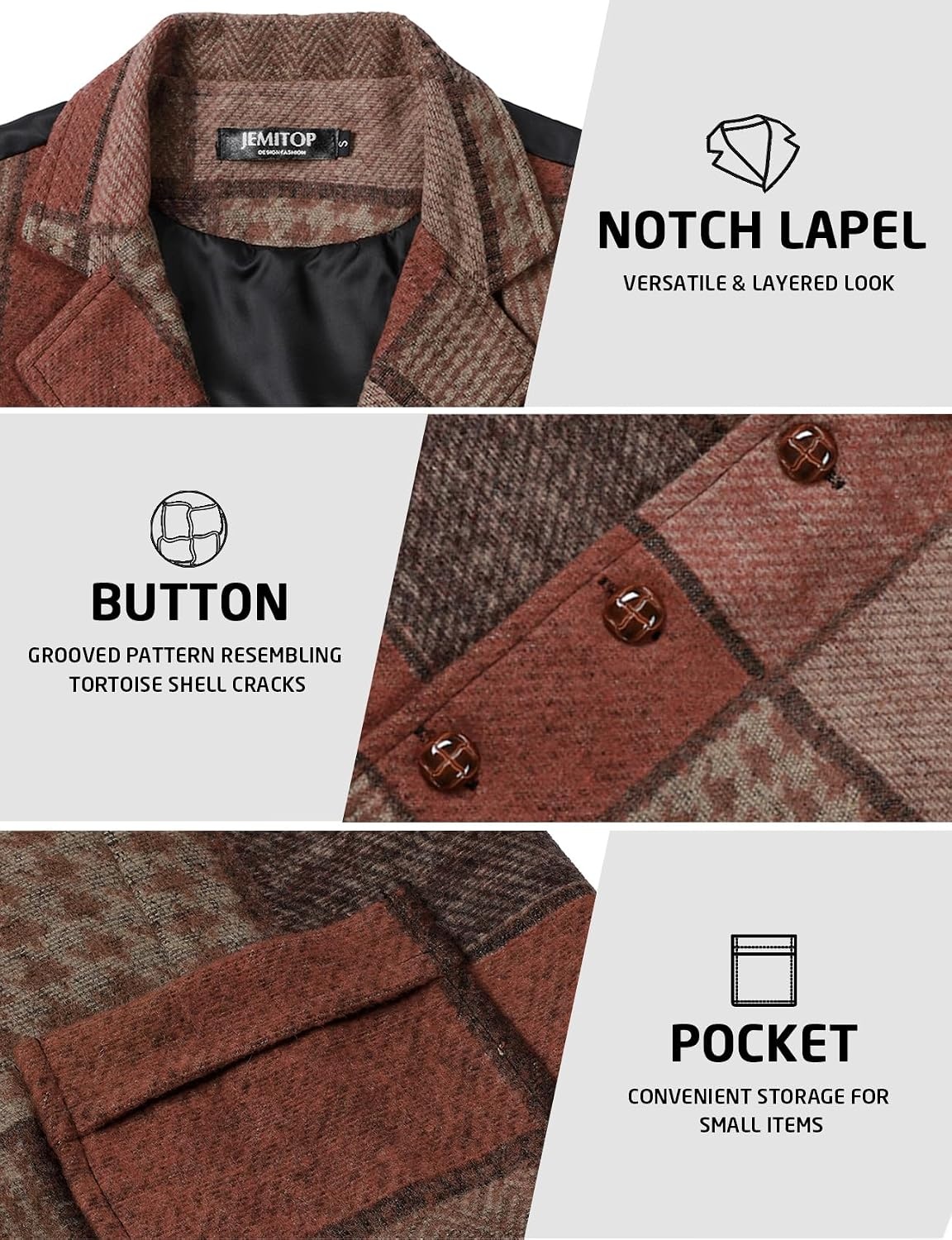 image:imageJEMITOP Mens Vintage Patchwork Casual Suit Vest with PocketsOrange