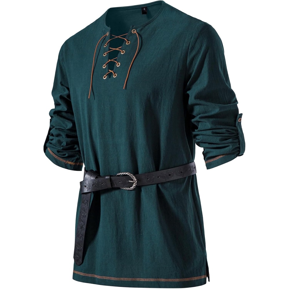 image:imageJEMITOP Mens Pure Cotton Vintage Shirt Renaissance Costume Without BeltDark Green