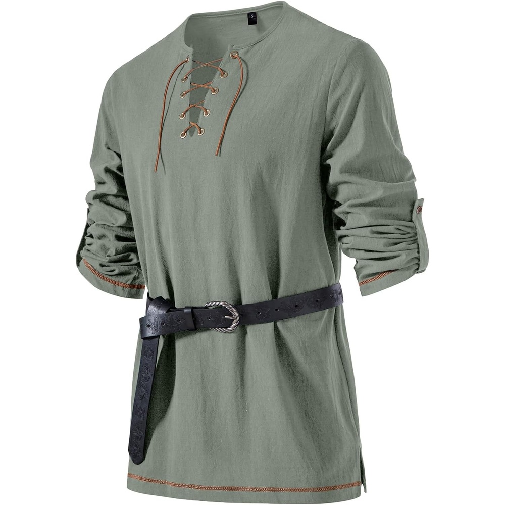 image:imageJEMITOP Mens Pure Cotton Vintage Shirt Renaissance Costume Without BeltSage Green