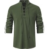 JEMITOP Men’s Pure Cotton Renaissance Lace Up Shirt(Army Green)