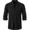 JEMITOP Men’s Pure Cotton Renaissance Lace Up Shirt(Black)