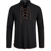 JEMITOP Men’s Pure Cotton Renaissance Lace Up Shirt(Black-d)