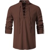 JEMITOP Men’s Pure Cotton Renaissance Lace Up Shirt(Brown)