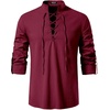JEMITOP Men’s Pure Cotton Renaissance Lace Up Shirt(Burgundy)