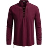 JEMITOP Men’s Pure Cotton Renaissance Lace Up Shirt(Burgundy Retro)