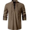 JEMITOP Men’s Pure Cotton Renaissance Lace Up Shirt(Coffee)