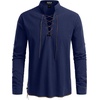 JEMITOP Men’s Pure Cotton Renaissance Lace Up Shirt(Dark Blue)