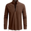 JEMITOP Men’s Pure Cotton Renaissance Lace Up Shirt(Dark Brown)