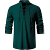 JEMITOP Men’s Pure Cotton Renaissance Lace Up Shirt(Dark Green)