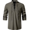 JEMITOP Men’s Pure Cotton Renaissance Lace Up Shirt(Dark Grey)
