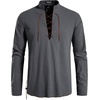 JEMITOP Men’s Pure Cotton Renaissance Lace Up Shirt(Grey-d)