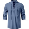 JEMITOP Men’s Pure Cotton Renaissance Lace Up Shirt(Indigo Blue)