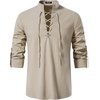 JEMITOP Men’s Pure Cotton Renaissance Lace Up Shirt(Khaki)