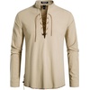 JEMITOP Men’s Pure Cotton Renaissance Lace Up Shirt(Khaki-d)