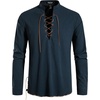 JEMITOP Men’s Pure Cotton Renaissance Lace Up Shirt(Navy Blue-d)