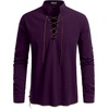 JEMITOP Men’s Pure Cotton Renaissance Lace Up Shirt(Purple)