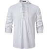 JEMITOP Men’s Pure Cotton Renaissance Lace Up Shirt(White)