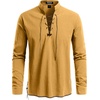 JEMITOP Men’s Pure Cotton Renaissance Lace Up Shirt(Yellow)