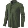 JEMITOP Men’s Pure Cotton Renaissance Lace Up Shirt(Army Green)