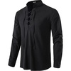 JEMITOP Men’s Pure Cotton Renaissance Lace Up Shirt(Black)