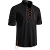 JEMITOP Men’s Pure Cotton Renaissance Lace Up Shirt(Black-d)
