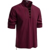 JEMITOP Men’s Pure Cotton Renaissance Lace Up Shirt(Burgundy Retro)