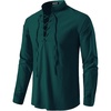 JEMITOP Men’s Pure Cotton Renaissance Lace Up Shirt(Dark Green)