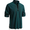 JEMITOP Men’s Pure Cotton Renaissance Lace Up Shirt(Dark Green Retro)