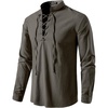 JEMITOP Men’s Pure Cotton Renaissance Lace Up Shirt(Dark Grey)