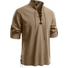 JEMITOP Men’s Pure Cotton Renaissance Lace Up Shirt(Dark Khaki)