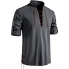 JEMITOP Men’s Pure Cotton Renaissance Lace Up Shirt(Grey-d)