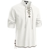 JEMITOP Men’s Pure Cotton Renaissance Lace Up Shirt(Ivory White)